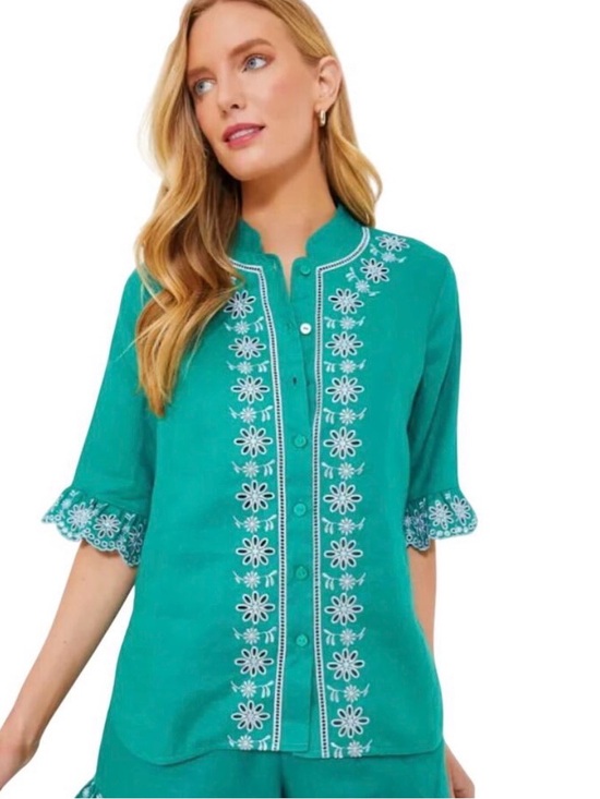Tuckernuck Tops - Embroidered Teal Women’s Button-Down Top Tuckernuck hyacinth house NWT XS